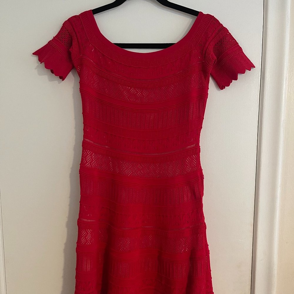 Foxiedox Red Lace Off Shoulder Knit Stretchy Mini Dress Size S